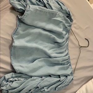 Light Blue Off Shoulder Ruffle Sleeve Top